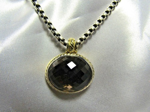 David Yurman Sterling Silver & 18K 24 X 20MM Smoky Quartz East & West Pendant - Picture 10 of 12