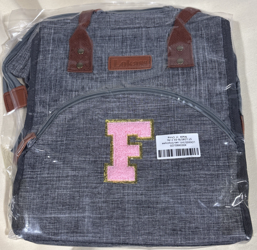 LOKASS Initial F Bag Women Insulated Lunch Box Wide-Open Bag Large Drinks Holder