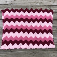 Handmade Crochet Afghan Throw Lap Blanket Zig Zag Ripple Pattern Chevron 39x61