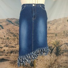 Denim Asymmetrical Pencil Skirt with Fringe Vintage 80s 90s Pin-up Size 7