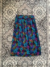 VINTAGE 80s 90s Floral Midi Skirt LARGE Cottagecore Grunge Stretchy Fairy Retro
