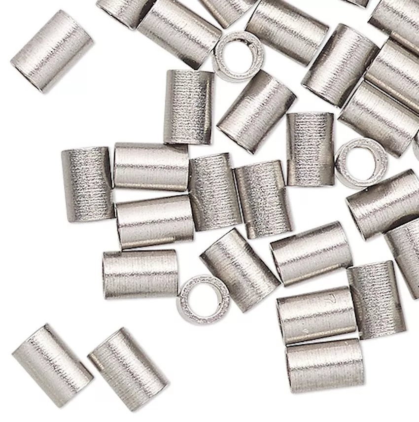 Crimp, 50 Stainless Steel 3x2mm Tube Crimp Beads with 1.3mm Inside Diameter