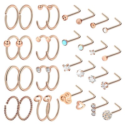 32pcs Surgical Steel L-Shaped Nose Stud Nose Ring Nostril Piercing Jewelry 20g