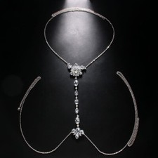 Men Body Chain Rhinestone Chest Chain Hanging Neck Erotic Decor Gold