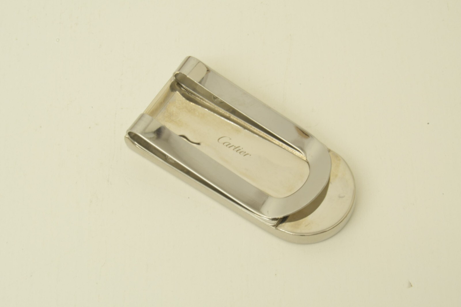 Authentic Cartier Double C Decor Logo Money Clip SS Black Leather Accessory image 2