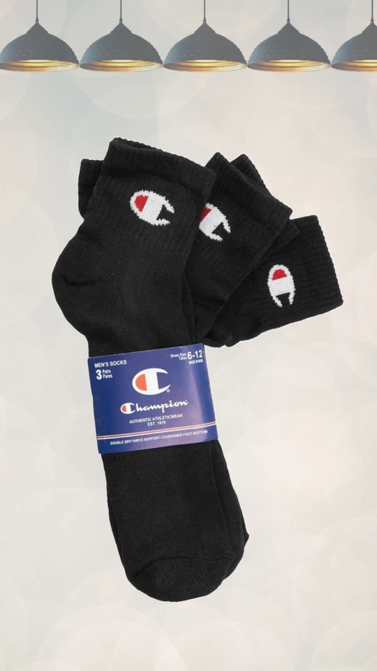 Calcetines Ex CHAMPION Crew Largo Tobillo Corte Bajo, PACK DE 3, Negros Foto 2 de 2