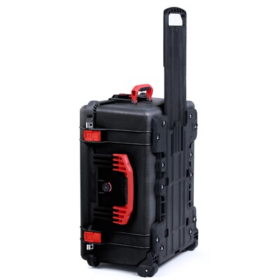 Black & Red Pelican 1620 case. Empty. With wheels. New Push button latches