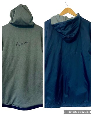 Vtg Nike Reversible Jacket Sz S Blue Gray 90s Full Zip Big Swoosh Y2K Streetwear