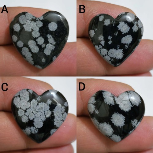 Gorgeous Snowflake Obsidian Heart Shape Cabochon Loose Gemstone Making Jewelry - Picture 11 of 13