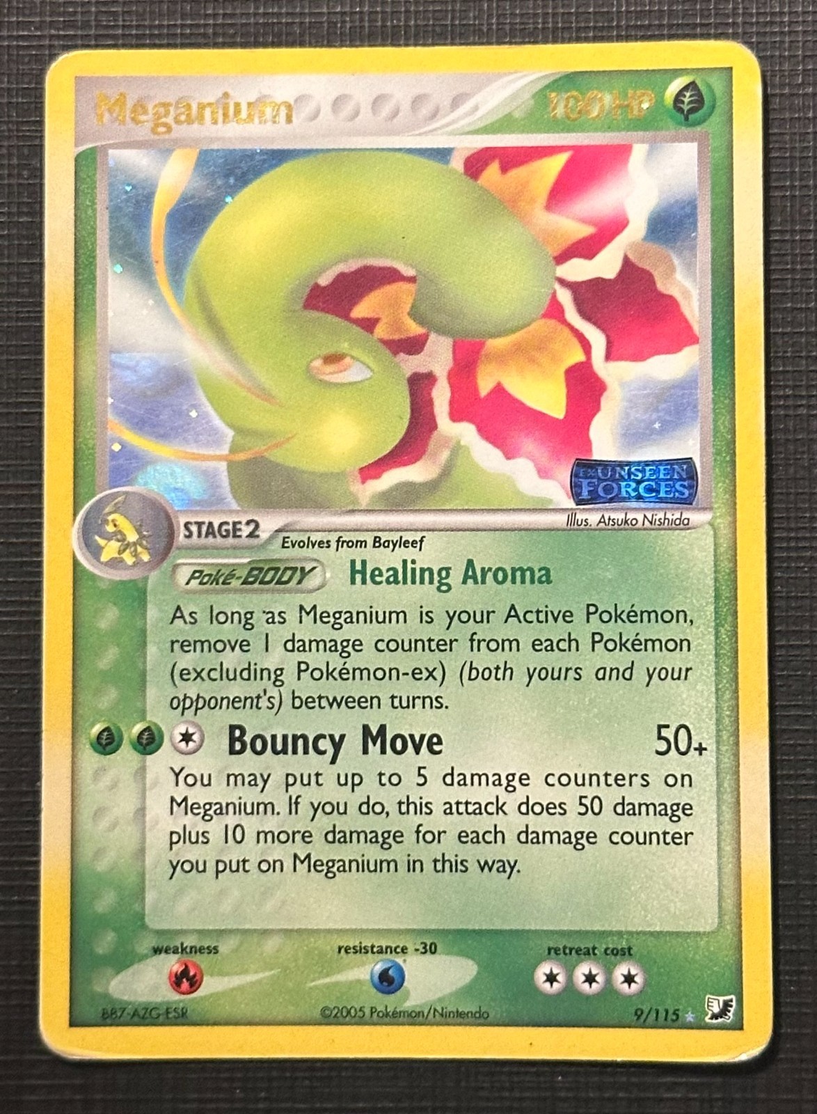 Pokemon Meganium #9/115 Unseen Forces Stamped Holo MP+