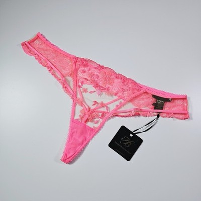 Honey Birdette Sabrina Candy Pink Floral Embroidered Thong Panty Size XL