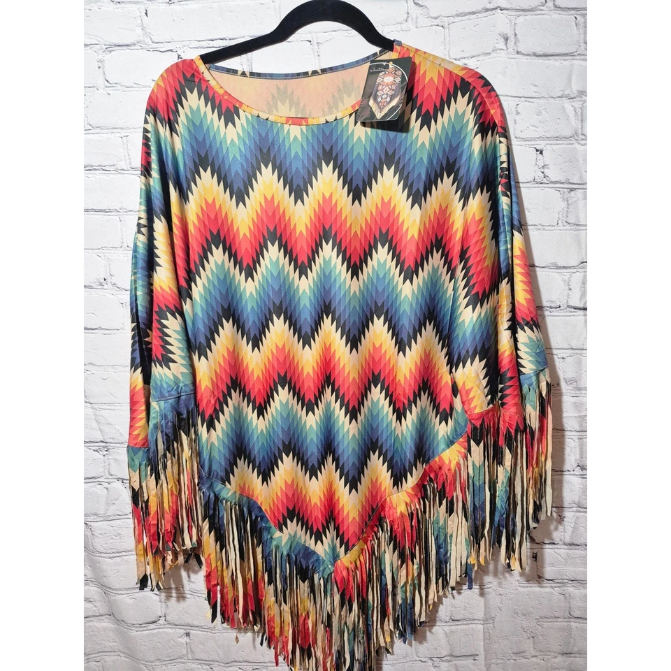 Nuevo con etiquetas Poncho Serape Talla Única Flecos Bohemio Festival Serape 240 Foto 3 de 4