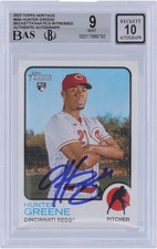 Hunter Greene Reds Autographed 2022 Topps Heritage #694 BAS 9/10 Rookie Card