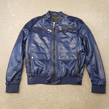 Giacca uomo Zara blu medio wet look biker moto cafe racer bomber leggera