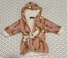 Milkbarn Pink Cotton Baby Hooded Robe- Fawn Design- Size: 0-9 Months EUC 