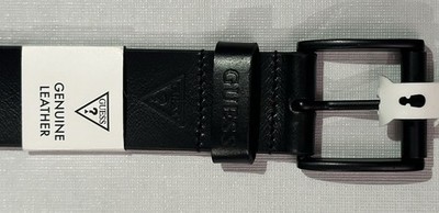 $49 NEW GUESS JEANS BELT SZ XL 42 - 44 BLACK LEATHER 1.5 WIDE SATIN BLACK BUCKLE