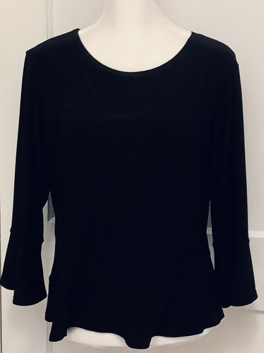 Sympli Women Sz14 Top Black Slinky Minimalist Trumpet 3/4 Slv Stretch Canada - Picture 1 of 9