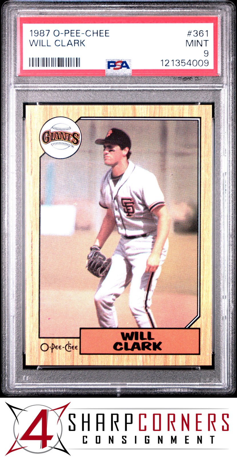 1987 O-PEE-CHEE #361 WILL CLARK RC GIANTS PSA 9