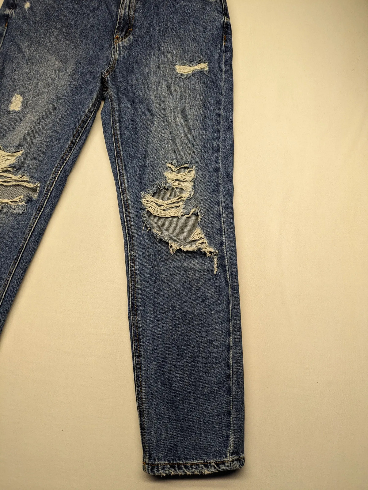 Pull&Bear Damen Mom Jeans Gr 38 High Waist Ripped Zerrissen Blau Denim 2233 image 2