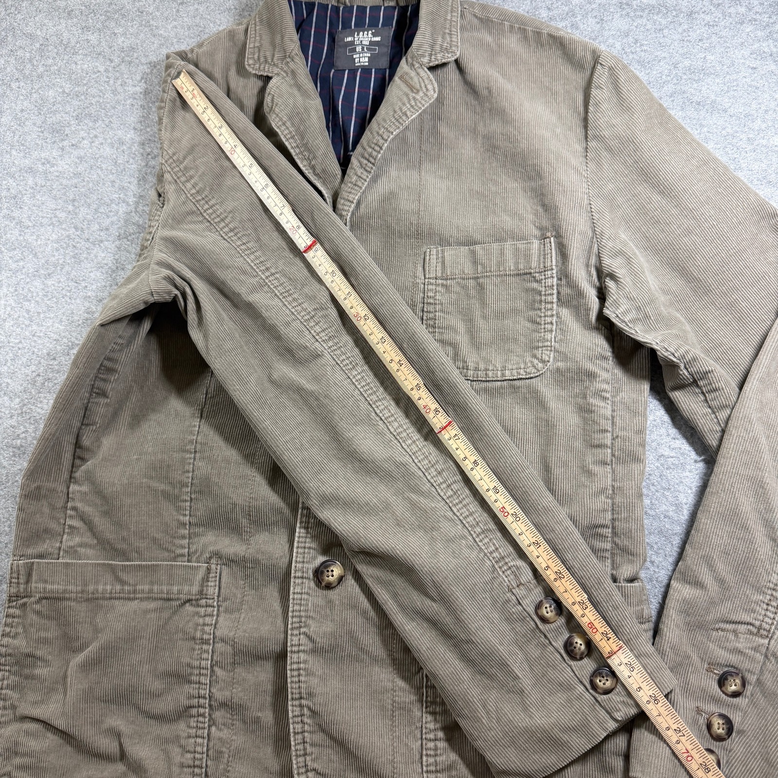 LOGG By H&M Corduroy Blazer Mens L Khaki Tan Two Button Cotton Tailored thumbnail 7