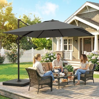 Outsunny Alu Ampelschirm  Ø244cm Sonnenschirm mit Kurbel Ständer 360° drehbar