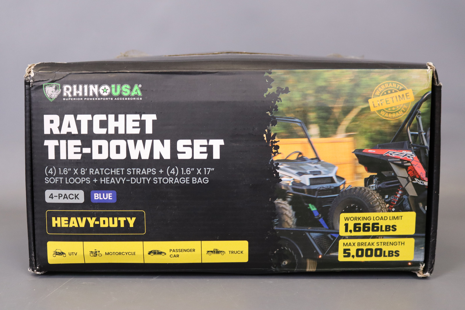 Rhino USA 1.6  x 8  Heavy Duty Ratchet Tie-Down Set (4-Pack) - 5 208lbs Break
