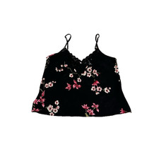 Oscar de la Renta Pink Label Floral Cami Top Black Lace Trim Sleeveless Medium