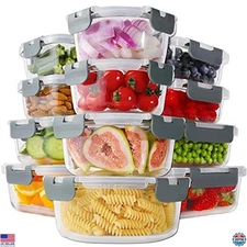 HOMBERKING 24-Piece Glass Meal Prep Set - Airtight Food Storage Containers &