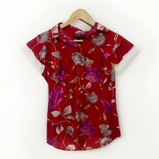 Banana Republic Red Floral Dillon Blouse Full Button Ruffle Sleeve Feminine