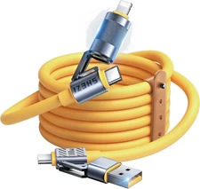 4 in 1 Multi Charging Cable 5Ft Fast Charging Universal Cable 100W Yellow New