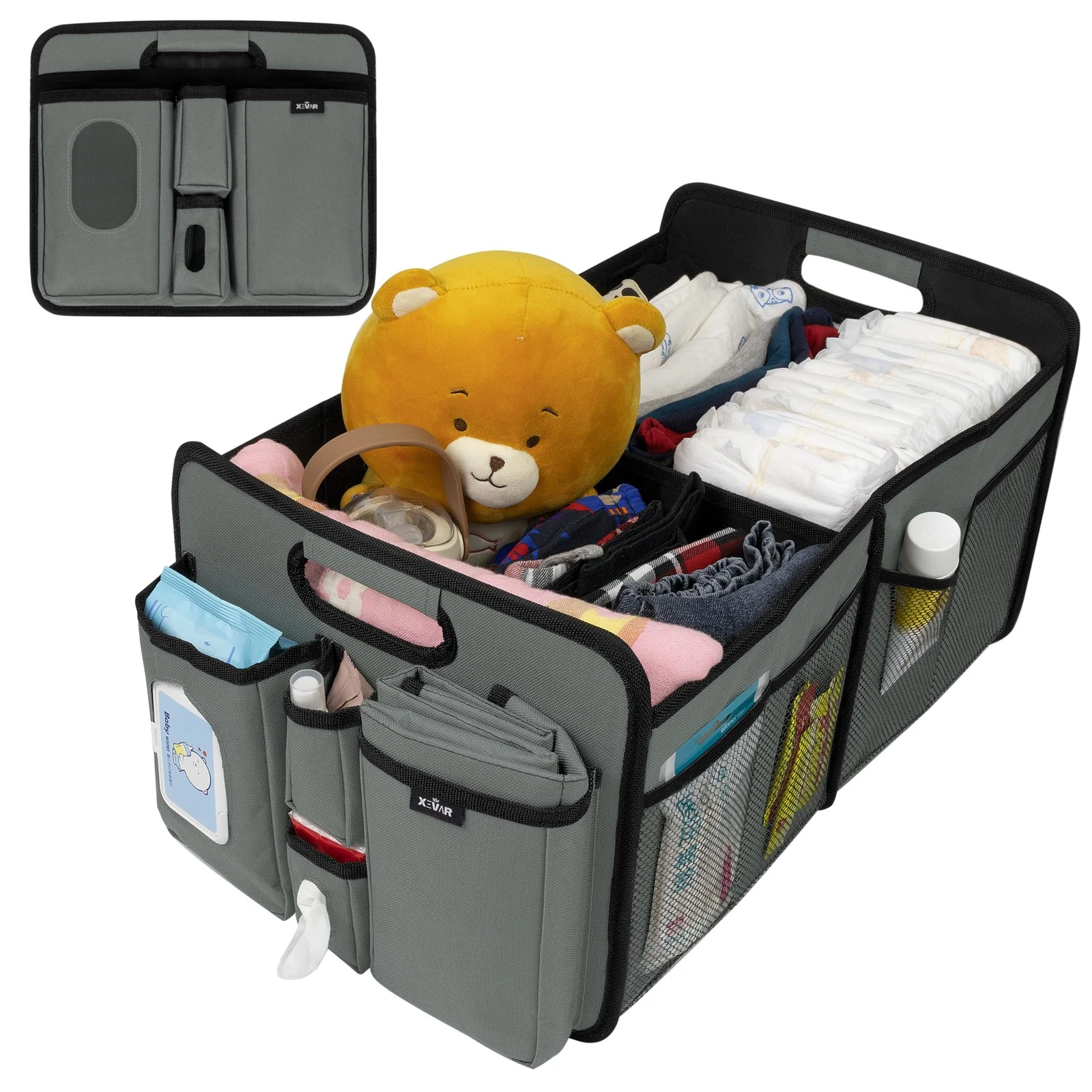 XEVAR Baby Diaper Caddy Organizer with Changing Mat - Portable Car Caddy for ...