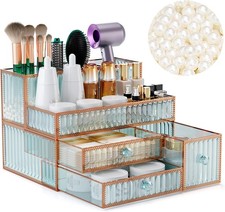 Youdepot Makeup Organizer Countertop - Tempered Glass Vanity Organizer for