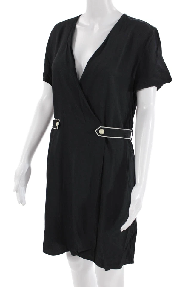 Vestido envolvente Rag & Bone para mujer negro cuello en V manga corta 100 % viscosa talla M Foto 2 de 4