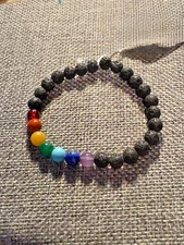 lava bead necklace with chakra colors