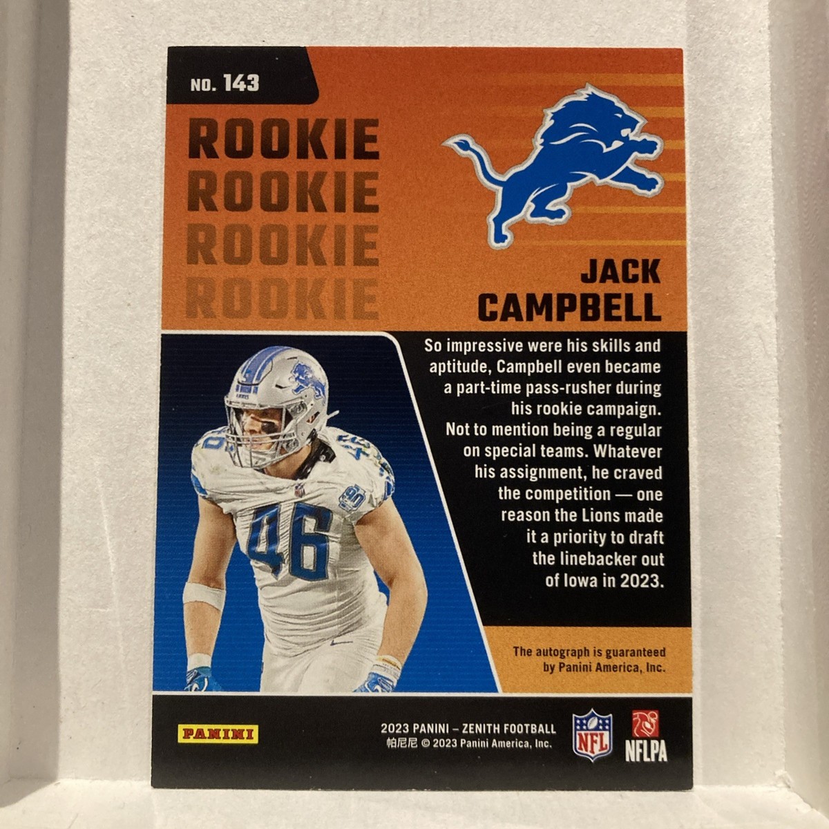 2023 Panini Zenith - Rookies Jack Campbell #143 No Huddle