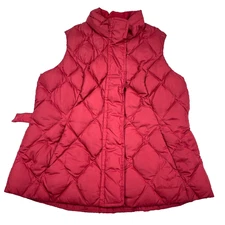 Eddie Bauer Puffer Vest Women Medium Red Goose Down Fill Ski Jacket Layer