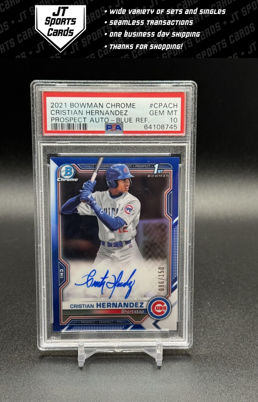 2021 Bowman Chrome Cristian Hernandez CPA-CH 1st Blue Refractor Auto /150 PSA 10