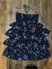 American Eagle Navy Floral  Ruffles Layered Full lined mini dress size M Y2K