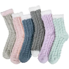 6 Pairs Womens Fuzzy Socks Winter Warm Soft Cozy Fluffy Microfiber House Slee...