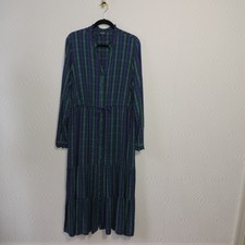 CHAPS RALPH LAUREN Blue Green Pink Plaid Tiered Maxi Dress Long Sleeve sz XL