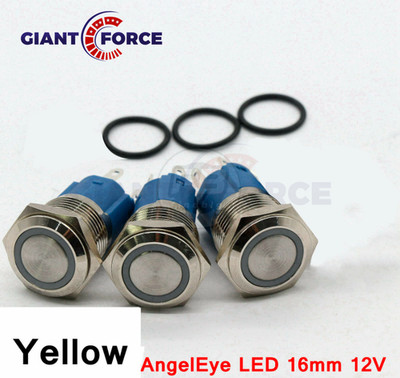 3PCS 16mm 12V Stainless Steel Round Momentary Push Button Switch AngelEye Led