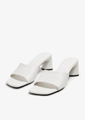 Balenciaga White Leather Mule Block Heel Sandals in Size 40, 10 US