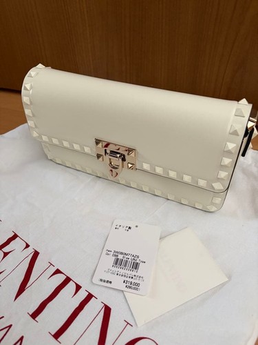 VALENTINO GARAVANI Women Rockstud Moose Calfskin Shoulder Bag White from japan