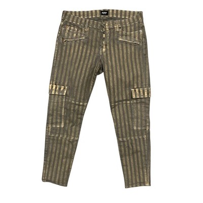 Hudson Nomad Cargo Jeans Womens 32 x 30 Green Striped Slim Skinny Stretch Denim