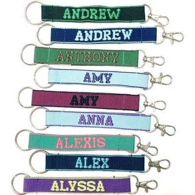 Embroidered Personalized Keychain Nylon Key Strap & Clip (1''x 7.75'') Select Name