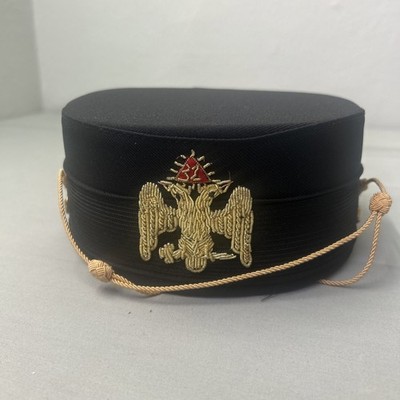 Lehmberg Masonic Black Hat Cap 32 Degree Scottish Rite Double Eagle 7 1/4 Mason