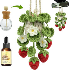 Ciondolo Profumato a Fragola per Auto Fatto a Mano All’Uncinetto, Flacone in Vet