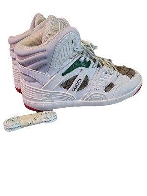 Gucci Basket High Top Sneakers White Red Green Demetra Logo Print Size 9men