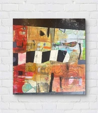 Faris Original Art: Crossing To: 18x18x2 Wood Panel Oil Abstract-Expressionism