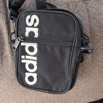 adidas Linear Crossbody Bag Black Small Zip Closure Cross-Body Strap Logo